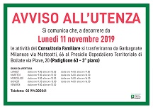 Cartello per l’utenza – Consultorio Familiare