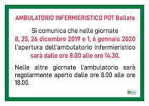 Cartello per l’utenza – Ambulatorio Infermieristico – P.O. Bollate
