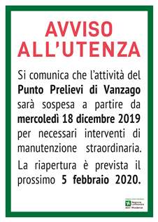 Cartello per l’utenza – Ambulatorio Infermieristico – P.O. Bollate