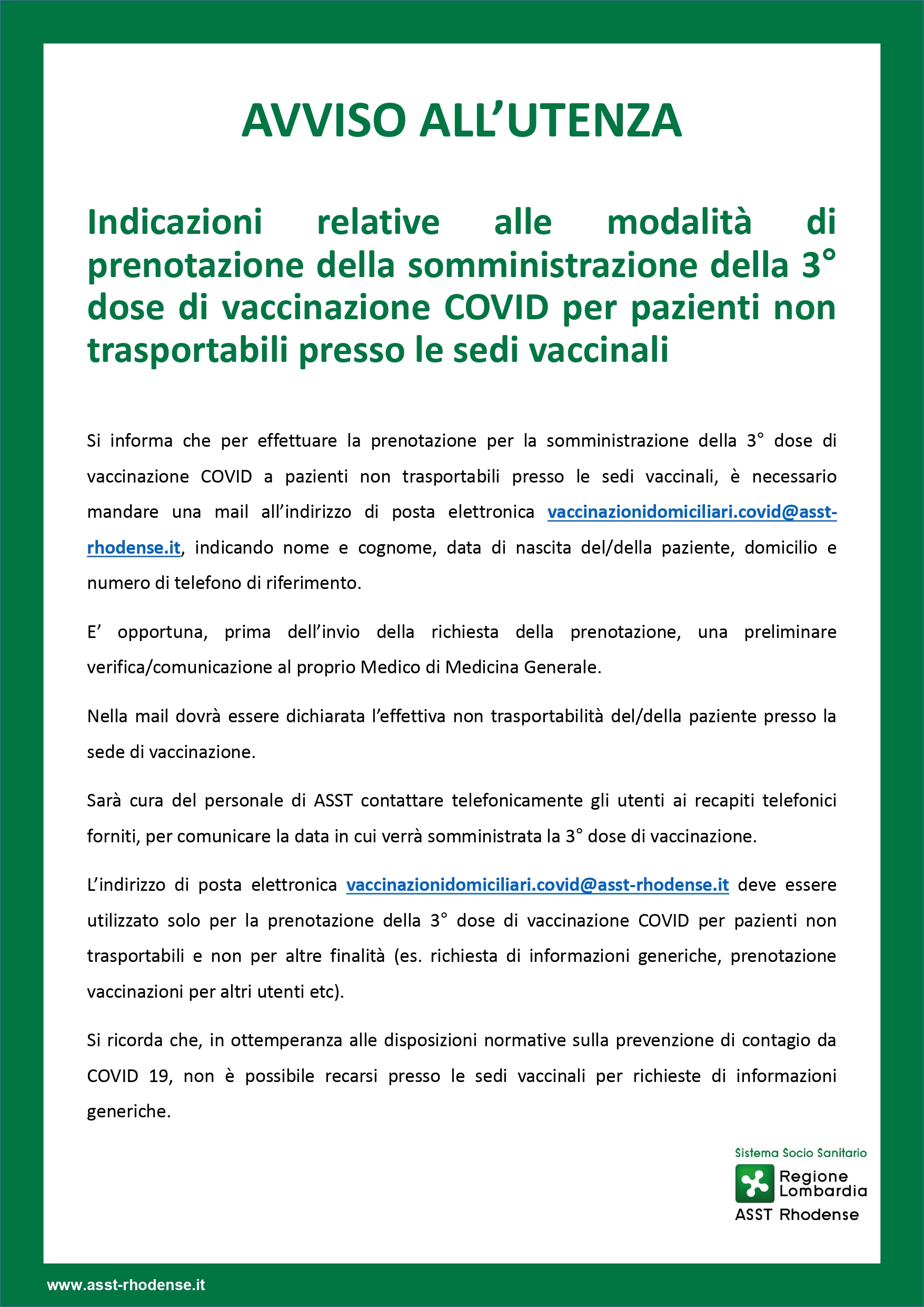 Info vaccinazioni domiciliari