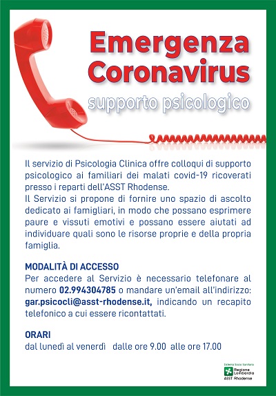 Emergenza Coronavirus – Servizio di Supporto Psicologico