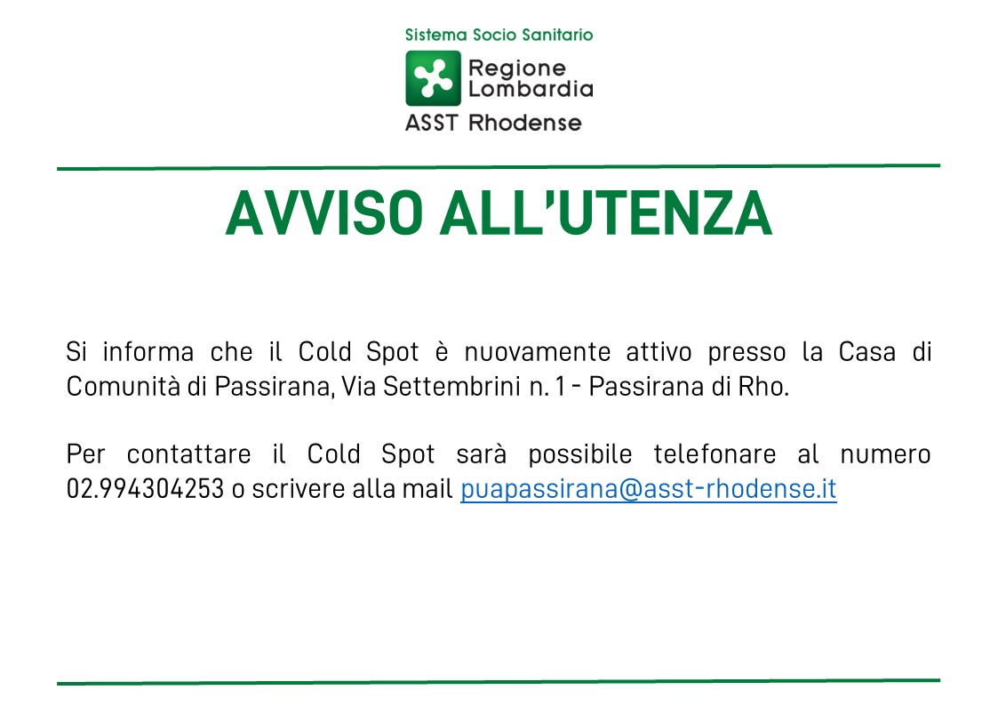 Cold Spot nella Casa di Comunità di Passirana