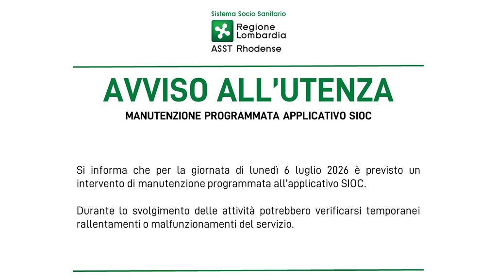 AVVISO ALL'UTENZA - MANUTENZIONE PROGRAMMATA APPLICATIVO SIOC