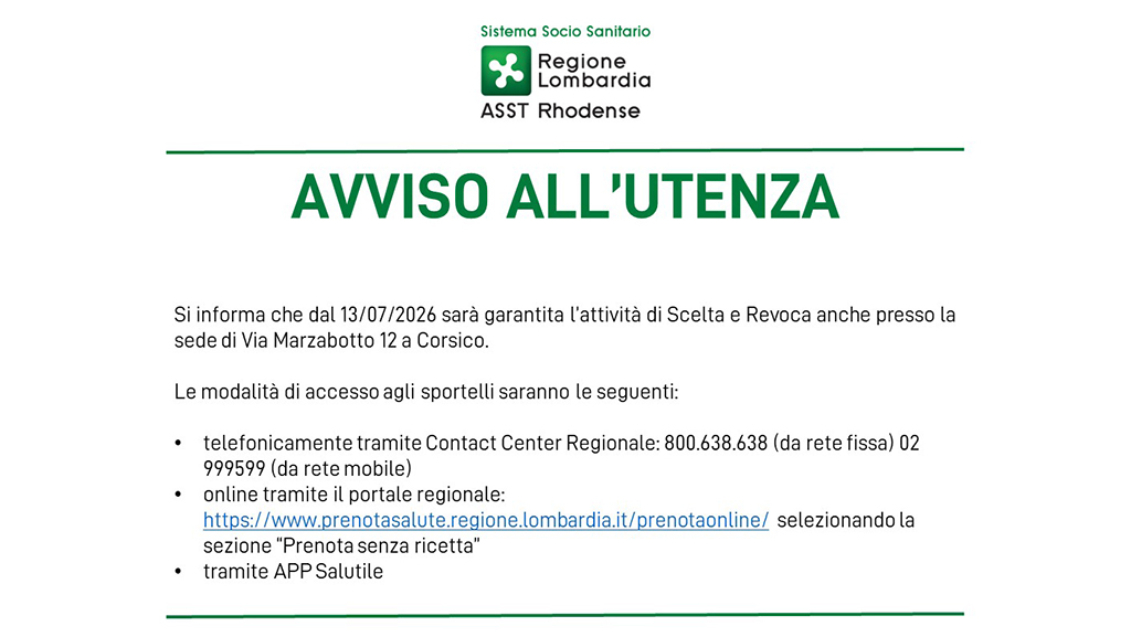 AVVISO ALL'UTENZA - SCELTA E REVOCA VIA MARZABOTTO CORSICO