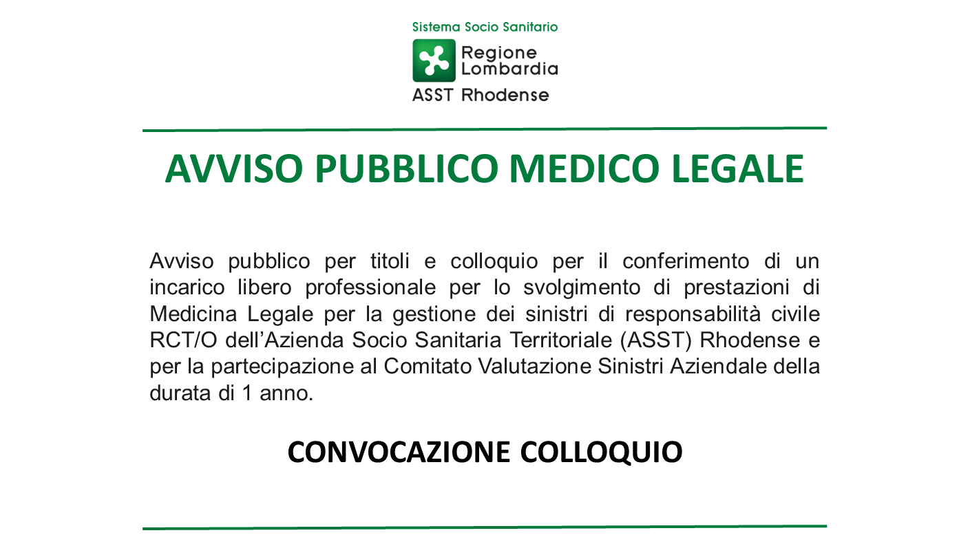 locandina CONVOCAZIONE COLLOQUIO AVVISO PUBBLICO MEDICO LEGALE